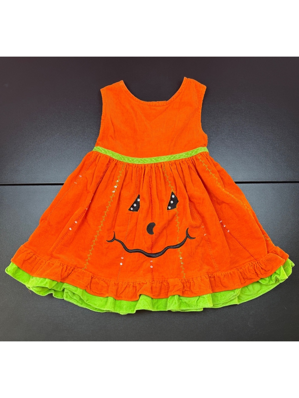 Rare Editions Girls 3T Pumpkin Corduroy Dress Orange Halloween Jack O Lantern